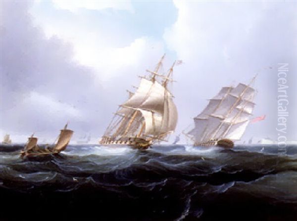 Two British Frigates Passing Each Other - view 1