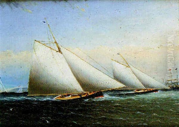 Gaff-rigged Cutters Off A Coastline - view 1