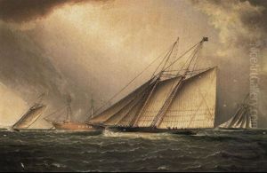 Yachts Rounding The Nore Light Ship In The English Channel by James Edward Buttersworth