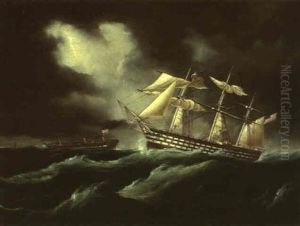 Ships In A Stormy Sea by James Edward Buttersworth
