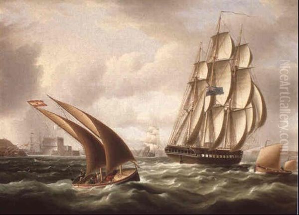 A British Man Of War Off The Coast At Cadiz - view 1