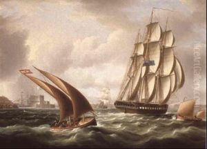 A British Man Of War Off The Coast At Cadiz