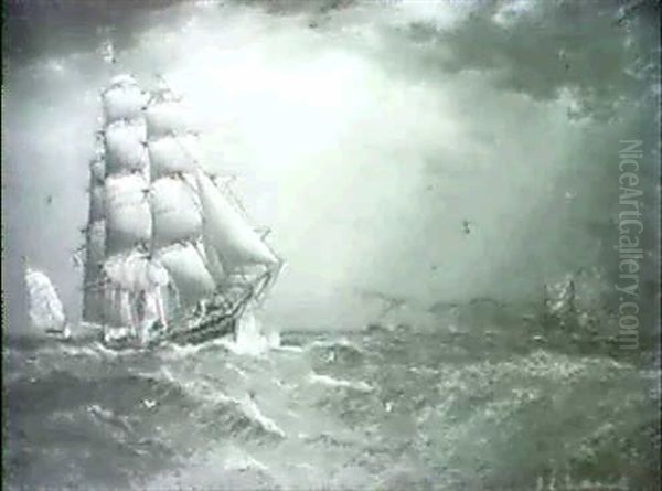 An American Frigate And Other Shipping Off The Coast - view 1