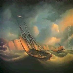 The Rapid Schooner And Deal Lugger Off The South Foreland by James Edward Buttersworth