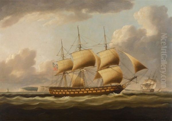 A Royal Navy Fourth-rate Ship Of The Line Heading Up To Anchor In The Downs Off Deal, Kent - view 1