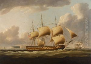 A Royal Navy Fourth-rate Ship Of The Line Heading Up To Anchor In The Downs Off Deal, Kent A Royal Navy Fourth-rate Ship Of The Line Heading Up To Anchor In The Downs Off Deal, Kent
