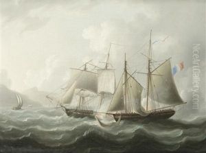 A Royal Navy Brig In A Close Action With A French Armed Lugger Off A Rocky Coast During The Napoleonic Wars