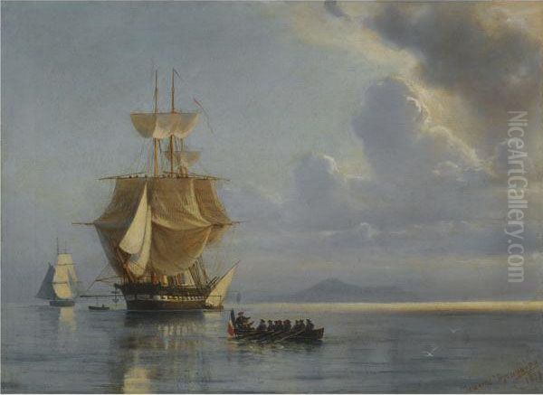 Frigate On Calm Waters - view 1