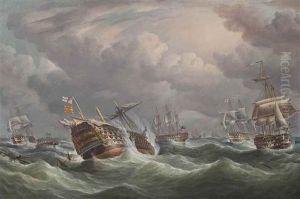 The Aftermath Of Trafalgar: The Spanish Flagship Santisima Trinidad Wallowing In The Swell Under Prize Colours