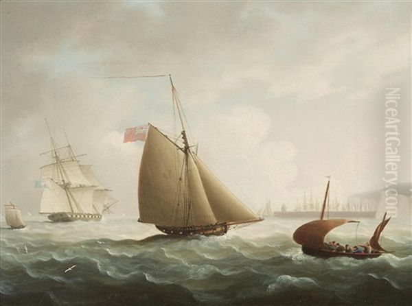 A Naval Cutter, Brig And Lugger Off The Coast - view 1