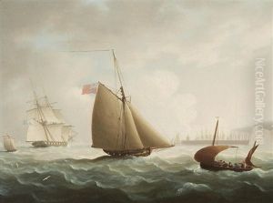 A Naval Cutter, Brig And Lugger Off The Coast by Thomas Buttersworth