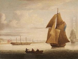 Shipping Off Gravesend And Naval Cutters Off Portsmouth, A Pair by Thomas Buttersworth