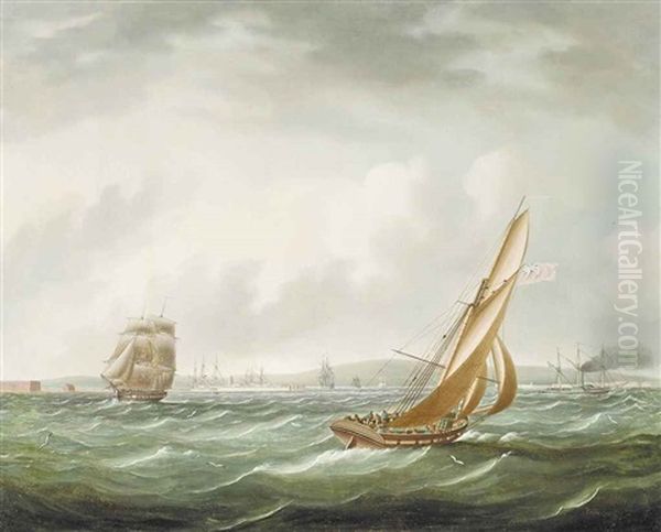 A Royal Navy Frigate, Cutter And A Channel Packet In The Solent, Off Hurst Castle - view 1