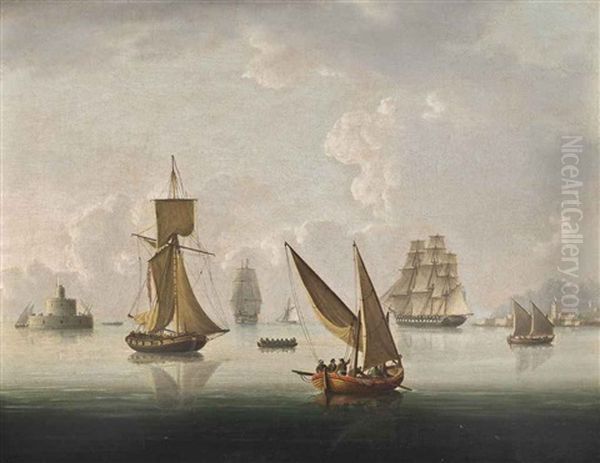 British Warships, An Armed Cutter And Xebecs Becalmed On The Tagus, Lisbon - view 1