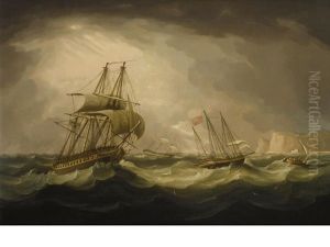 A British Frigate And Other Shipping In A Storm Off Dover by Thomas Buttersworth