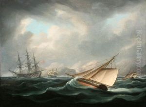 A Brig And Two Frigates Off The Tagus And A Pirate Lugger And Fourth Rafter Off A Rocky Coast (2 Works)
