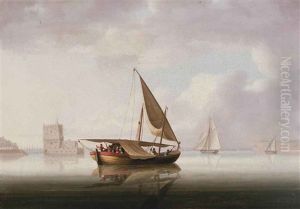 A Cutter Yacht, Xebec And Other Mediterranean Craft In The Tagus, Before The Belem Tower, Lisbon