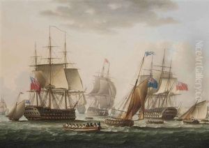 Napoleon Being Transferred From H.m.s. Bellerophon To H.m.s. Northumberland Off Plymouth, On 7th August 1815, For His Final Voyage To St. Helena by Thomas Buttersworth