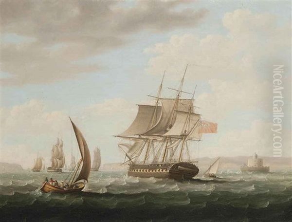 An English Frigate Off The Belem Tower In The Tagus, Lisbon, Clawing Her Way To Windward In The Prevailing Winds - view 1