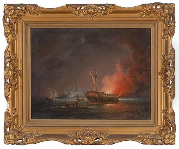 Dramatic Scene Of A Naval Battle At Night - view 1