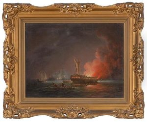 Dramatic Scene Of A Naval Battle At Night
