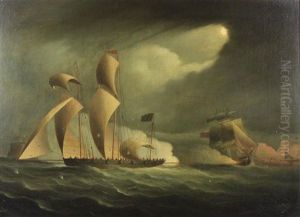 Sea Battle By Moonlight by Thomas Buttersworth