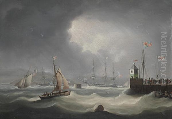 King George Iv, Aboard The "royal George", Leaving Port Edgar (edinburgh) After His Historic Visit To Scotland In August 1822 - view 1