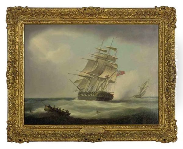 A British Frigate Stopping To Rescue A Man Overboard Whilst Chasing An American Cutter - view 1