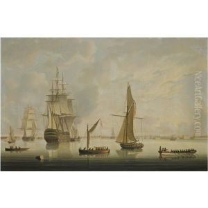 A British Man-of-war Being Towed Into Portsmouth Harbour By A Steam Tug