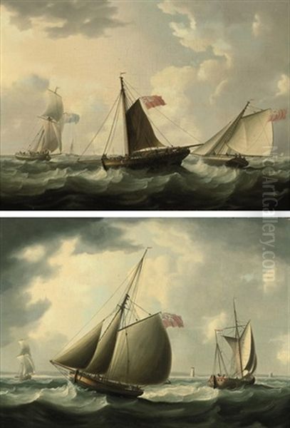 A Royal Navy Frigate In Choppy Waters (+ English And Dutch Fishing Boats Off The Coast; Pair) - view 1