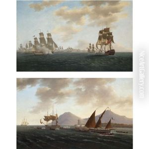 A French Frigate Pursuing A British Merchant Vessel Out Of Harbour (+ An Action Between English And French Vessels; Pair)