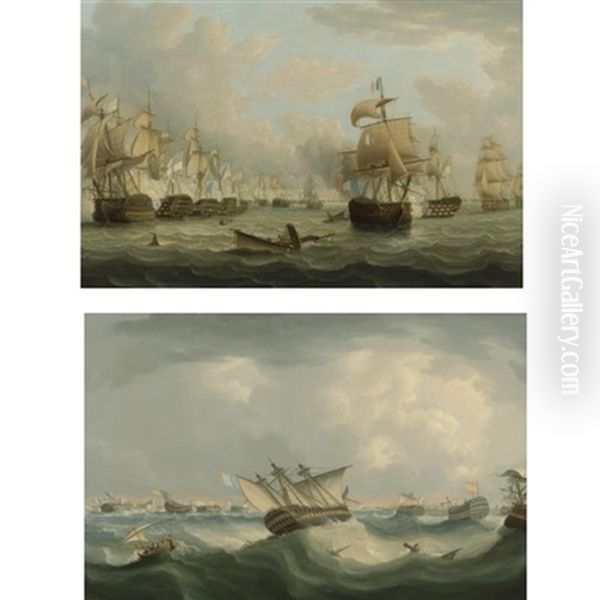 Trafalgar Morning: English Men-of-war Attacking The Line (+ Trafalgar Evening: The French And Spanish Fleet Returning To Cadiz Harbour; Pair) - view 1