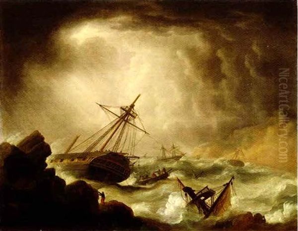 Ships Of The Royal Navy Caught In A Gale On A Lee Shore - view 1
