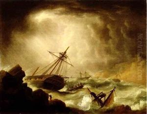 Ships Of The Royal Navy Caught In A Gale On A Lee Shore