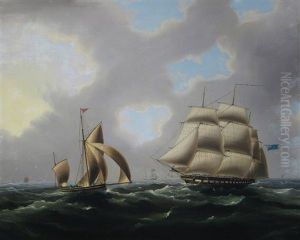 A Naval Frigate And A Yawl In The Channel A Naval Frigate And A Yawl In The Channel