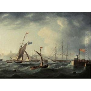 The Arrival Of George Iv In The Royal George Off Leith Harbour With A Dispatch Lugger In The Foreground
