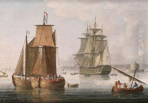 A Large First Rate (h.m.s. "victory"?) Lying Off The Mouth Of The Tagus - view 1