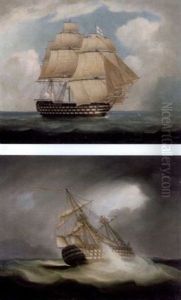 H.m.s. "victory" In Full Sail (+ H.m.s. "victory" In A Squall; Pair) by Thomas Buttersworth