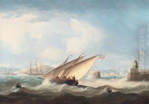 The Arrival Of George Iv In "the Royal George" Off Leith Harbour With A Dispatch Lugger In The Foreground by Thomas Buttersworth