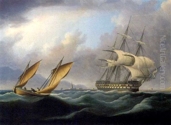 A Two-decker, Heavily Reefed, Running Down The Coast Of Spain, During The Royal Navy's Blockade - view 1