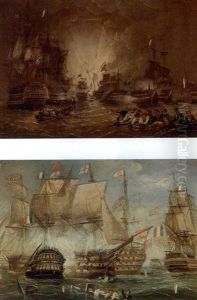 The Battle Of The Nile, 1st August, 1798 (+ The Battle Of Trafalgar, 21st October, 1805; Pair) by Thomas Buttersworth