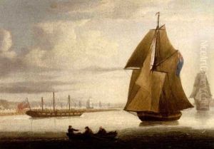 Naval Cutters Off A Harbor by Thomas Buttersworth