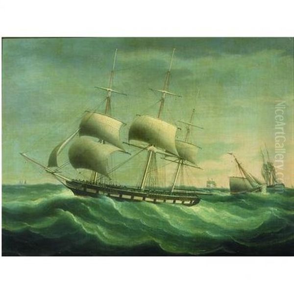 His Majesty's Corvette "rainbow" In A Swell, With A Naval Cutter Running Across Her Stern - view 1