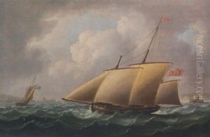An Armed Naval Lugger Patrolling Off The Mouth Of The Tagus With The Belem Tower In The Far Distance Off Her Starboard Bow