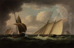 A Two-masted Naval Schooner In Pursuit Of An Armed French Lugger Off The Bass Rock, North Berwick