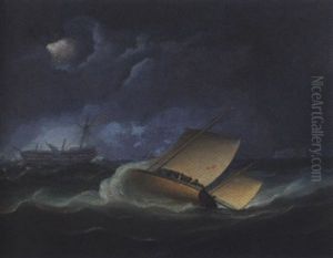 A Deel Lugger Approaching The East Indiaman "admiral Gardner West" Aground On Goodwin Sands, 24th January, 1809 by Thomas Buttersworth