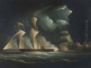 Privateer In Pursuit Off Volcanic Mountain by Thomas Buttersworth