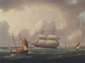 British Brig Rounding The Eddystone Lighthouse
