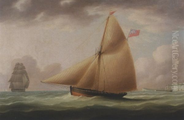 British Schooner Off The White Cliffs Of Dover - view 1