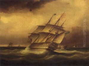 A Royal Naval First Rate Heeling In The Wind Off The Eddystone Lighthouse A Royal Naval First Rate Heeling In The Wind Off The Eddystone Lighthouse